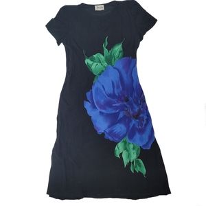 Jeffrey & Dara vintage light weight long floral dress. Black dress with blue